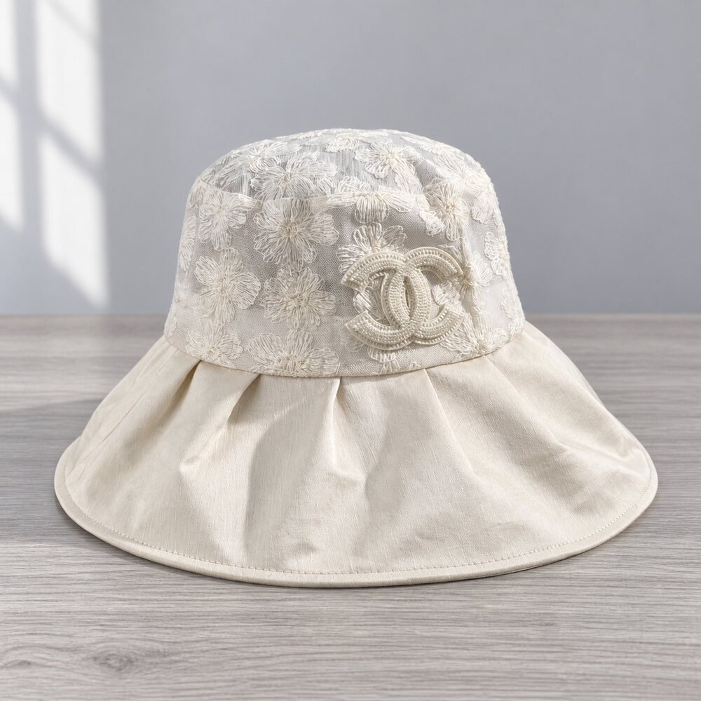 CHANEL Ivory Floral Lace Bucket Hat